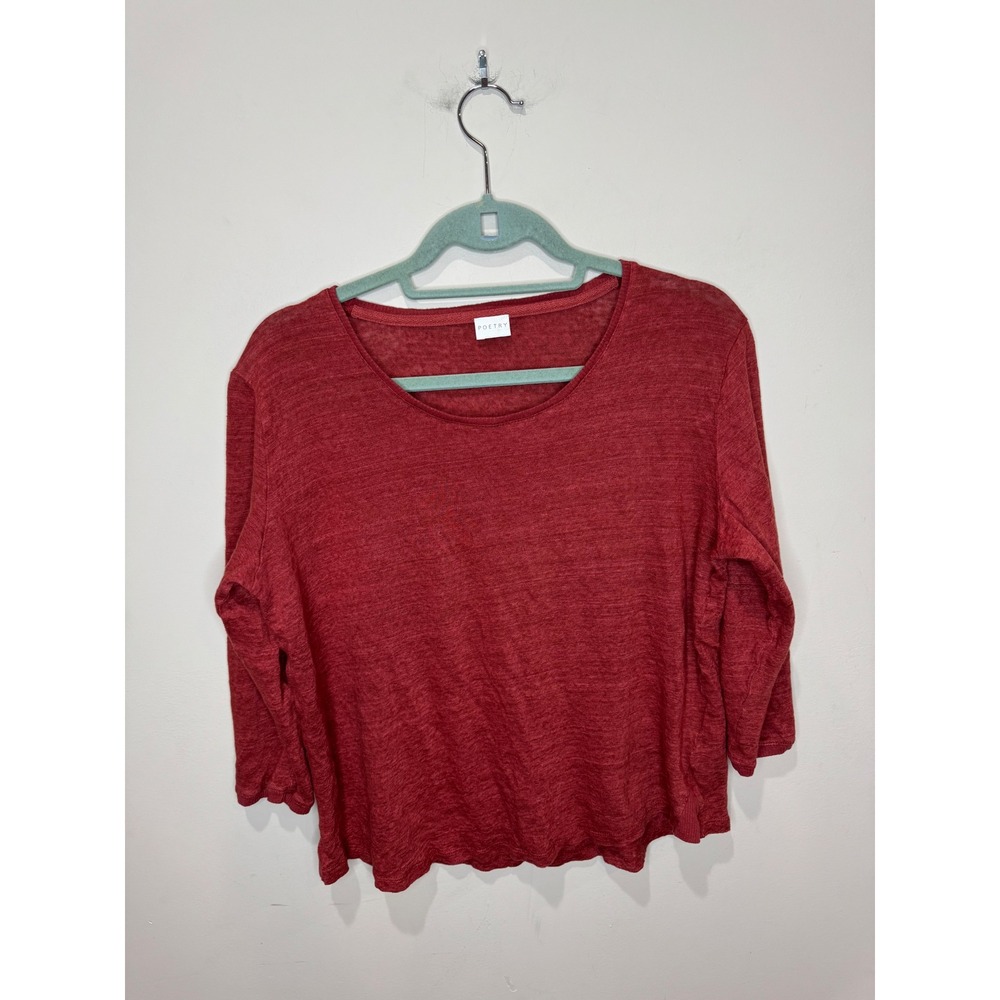 Poetry Boxy Linen Top Red 3/4 Sleeve Womens Sz 14